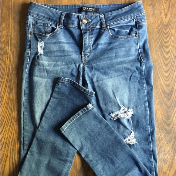🎄 Wax jeans medium wash size 9 skinny  distressed - Picture 2 of 14